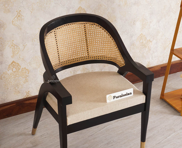 Boston Cardiff Solid Wood Rattan Arm Chair Furniselan Black-Finish