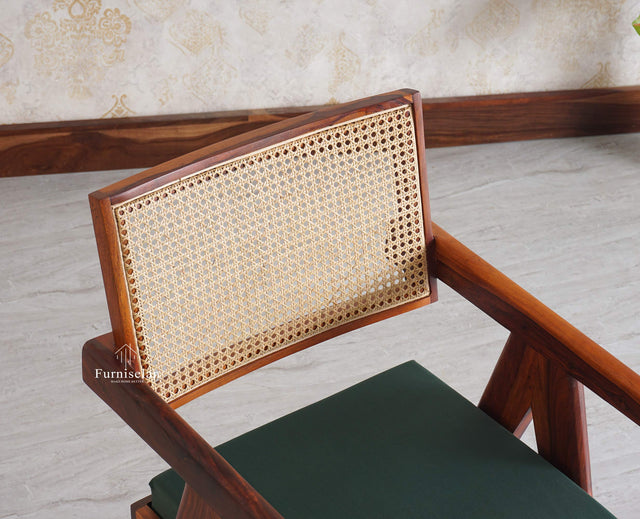 Bristol Sheesham wood Rattan Arm Chair - Dining Chair - Furniselan - Maple-Finish