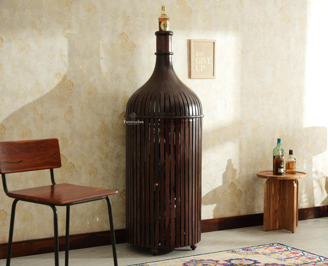 Florence Decanter Style Sheesham Wood Bar Cabinet with Glass Holder Furniselan grey Finish