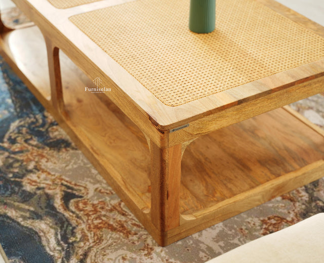 Boston Wooden Riviera Cane Coffee Table Natural Finish