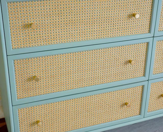 Boston Solid Wood Rattan Cane Chest of Drawer Six Drawer Dressing Chester - Chest of Drawer - Furniselan - Silt-Green