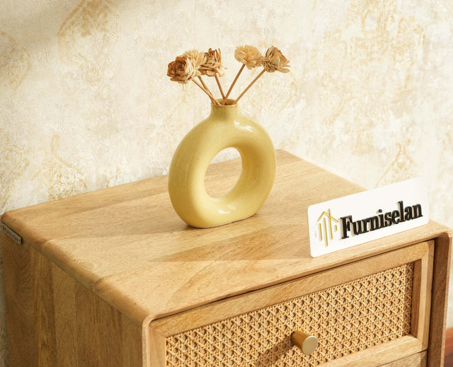 Boston Solid Wood Rattan Cane Two Drawer Bedside Table - Bedside Table - Furniselan Natural Finish