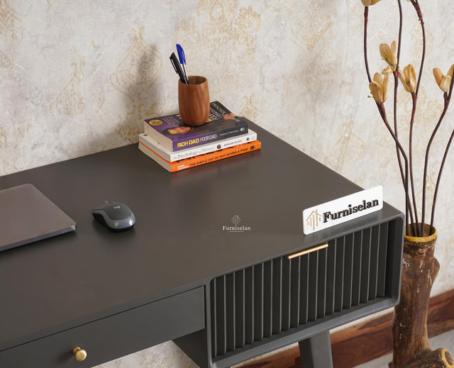 Bengaluru Solid Wood 3 Drawer Study Laptop Table - Console Table - Furniselan - Slate-Grey