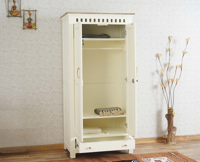 Alexandria Solid Wood Wardrobe Two Drawer Two Door Furniselan - Frosty White