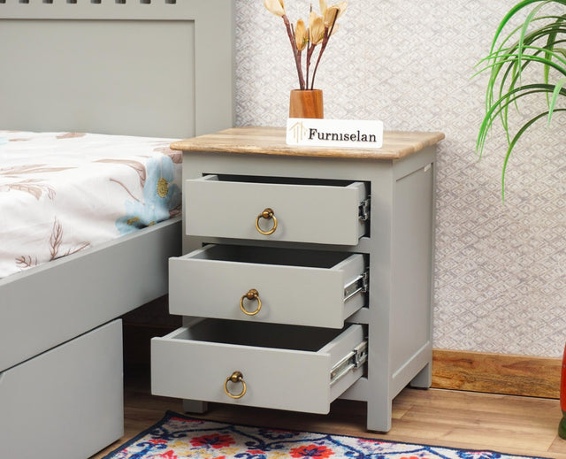 Alexandria Wooden Bedside Table Furniselan Cool-Grey