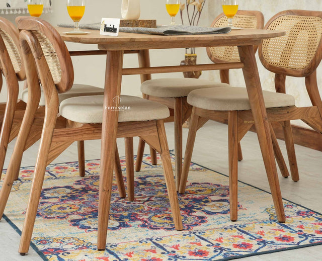 Antilia Wooden Four Seater Dining Set with Four Chairs with Cushions Natural Finish