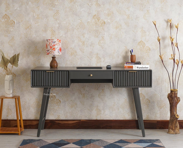 Bengaluru Solid Wood 3 Drawer Study Laptop Table With Chair Furniselan Slate-Grey