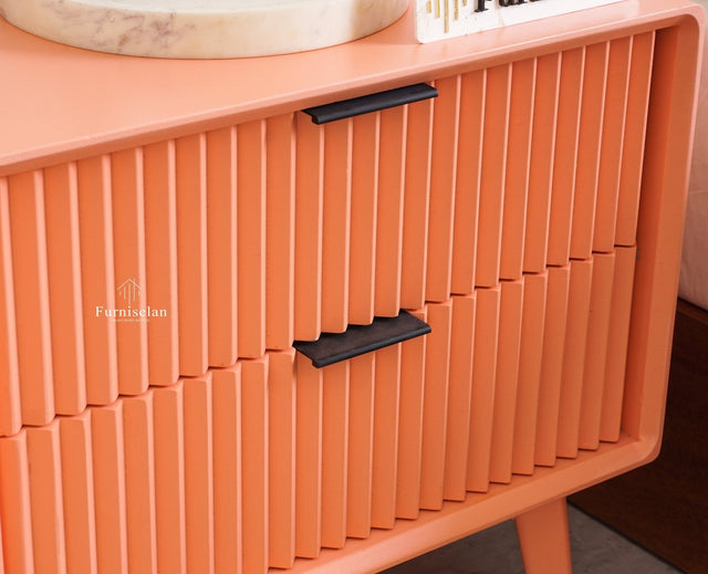 Bengaluru Solid Wood Bedside Table - Furniselan - Coral-Peach