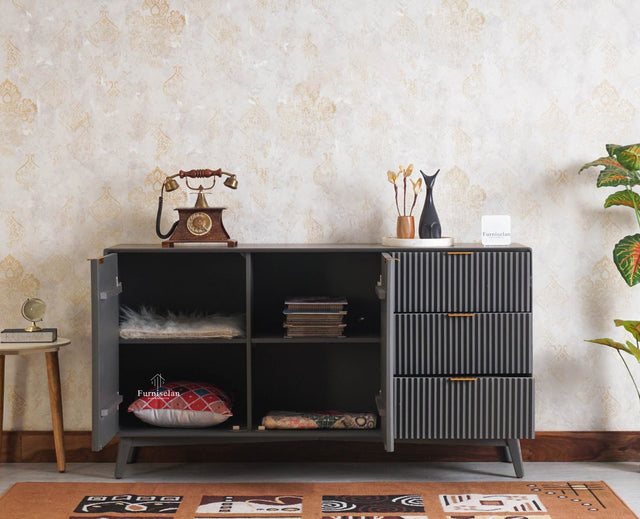 Bengaluru Solid Wood Two Door and Three Drawer Sideboard Cabinet - Sideboard - Furniselan Slate-Grey