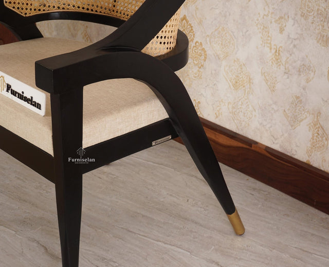 Boston Cardiff Solid Wood Rattan Arm Chair Furniselan Black-Finish