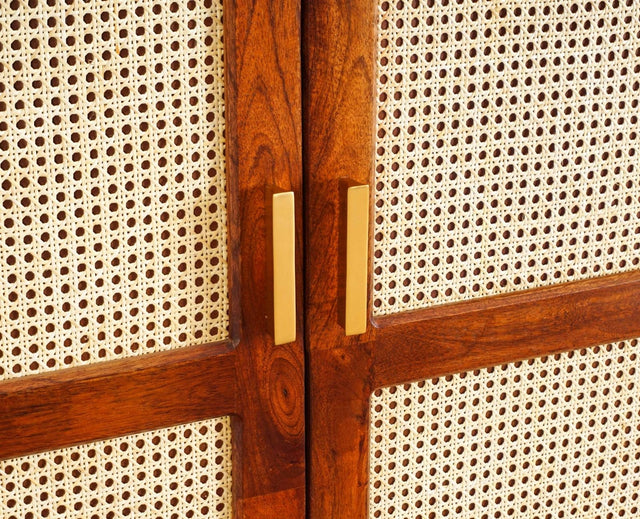 Boston Solid Wood Rattan Cane Wardrobe Furniselan Brown Finish