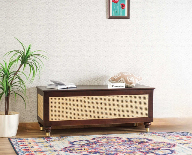 Boston Solid Wood Rattan Storage Trunk Box Furniselan Grey-Finish