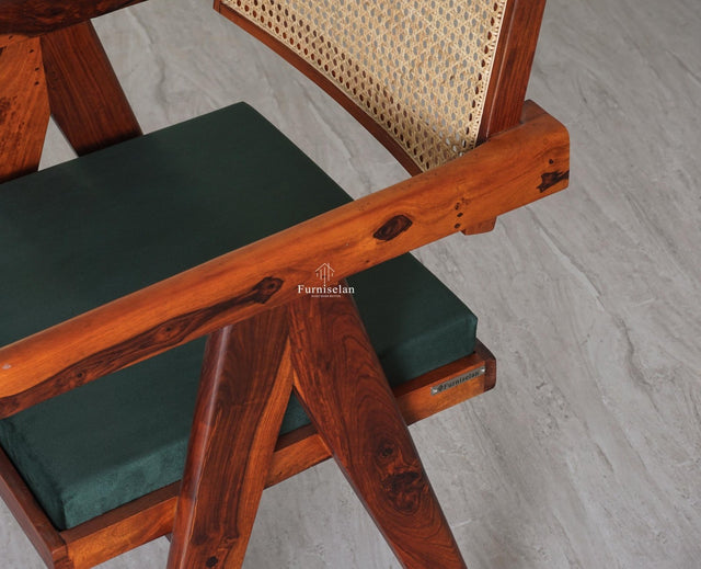 Bristol Sheesham wood Rattan Arm Chair - Dining Chair - Furniselan - Maple-Finish