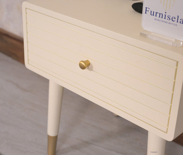Brixton Solid Wood Bedside Table One Drawer - Furniselan-Frosty-White
