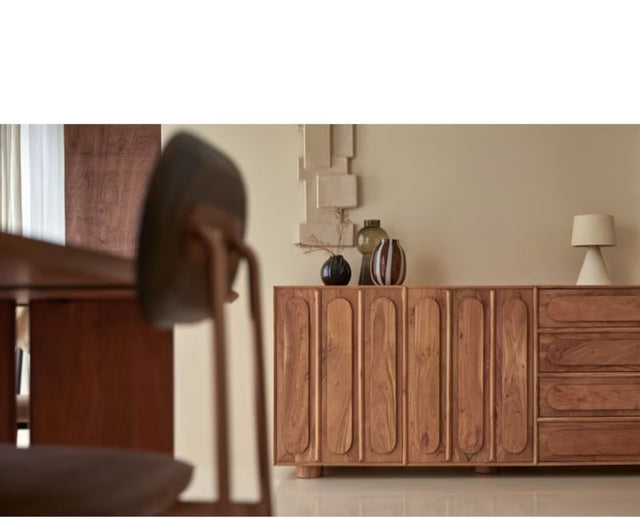 Chicago Solid Wood Two Door Three drawer Storage Cabinet Furniselan - Natural-Finish