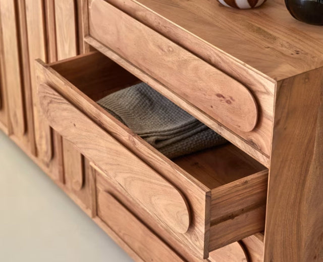 Chicago Solid Wood Two Door Three drawer Storage Cabinet Furniselan - Natural-Finish