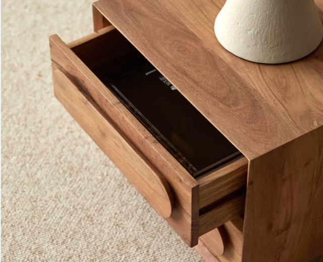 Chicago Solid Wood Two Drawer Bedside Table Furniselan-Natural-Finish