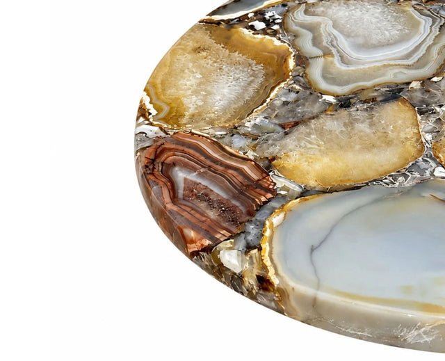 Freya Agate Marble Side Table - Gold Finish