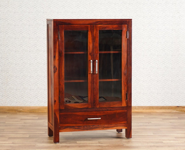 Guwahati Sheesham Wood Kitchen Crockery Cabinet Two Door One Drawer Furniselan - Maple-Finish