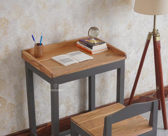 Kiddi Wooden Study Laptop Table with Chair for kids - Study Table - Furniselan - Slate Grey