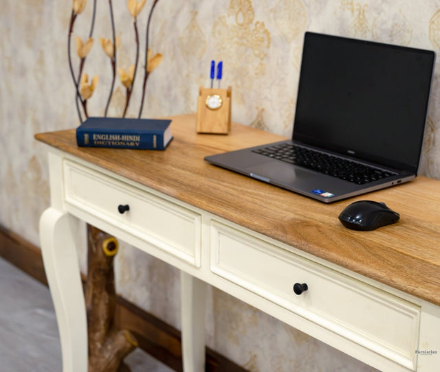 Mumbai Solid Wood Two Drawer Study Laptop Table Furniselan - Frosty-White