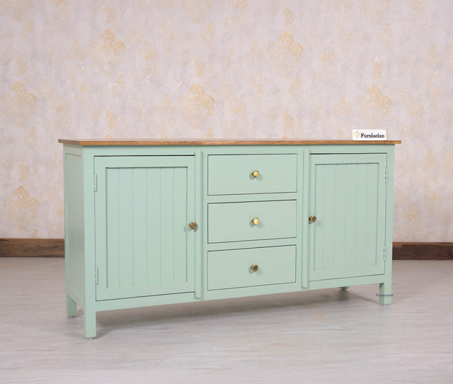 Spain Solid Mango Wood Sideboard Cabinet- 2 Doors & 3 Drawers Furniselan - Silt-Green