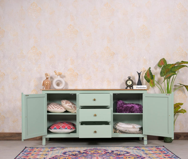 Spain Solid Mango Wood Sideboard Cabinet- 2 Doors & 3 Drawers Furniselan - Silt-Green