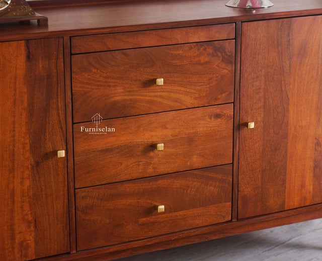Wellington Solid Wood Sideboard Cabinet - Sideboard - Furniselan - Brown-Finish