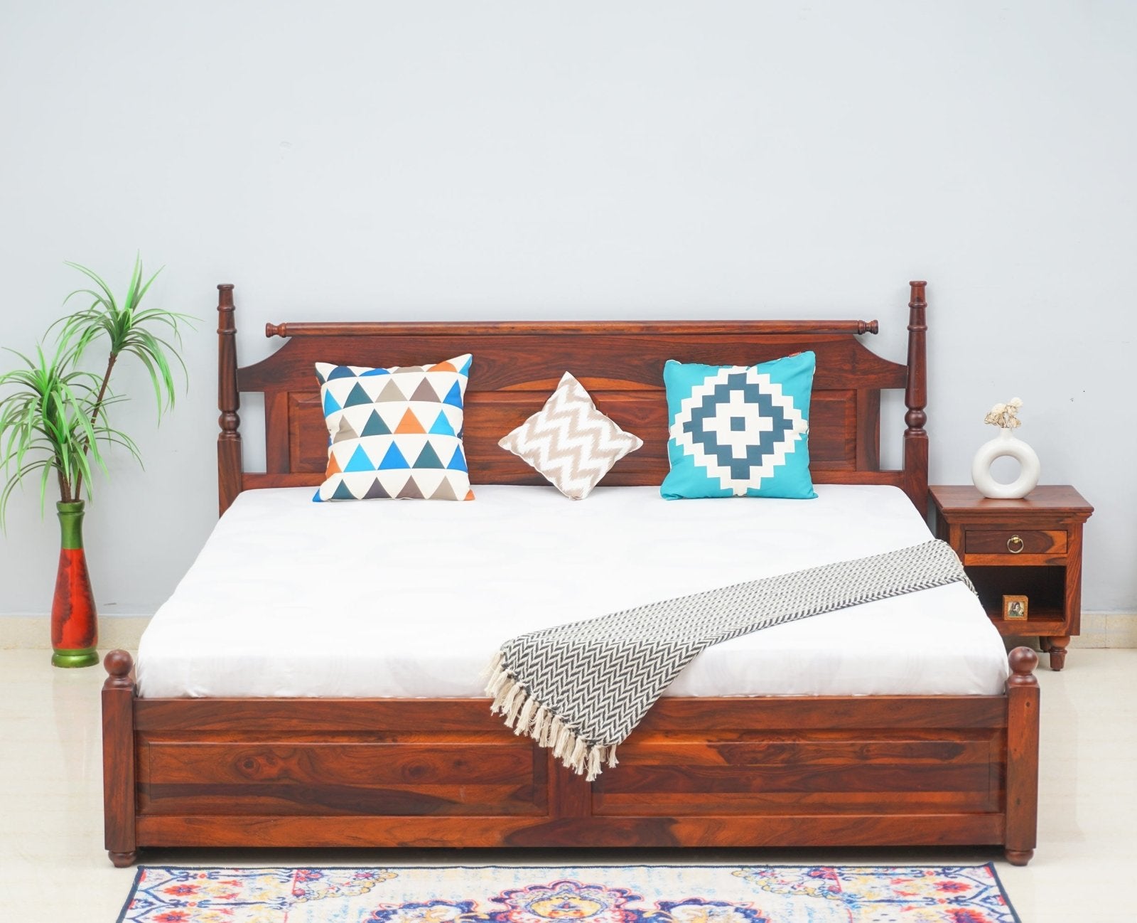 Belgium Solid Wood King Size Bed With Storage Drawer - Furniselan-Maple-Finish Furniselan