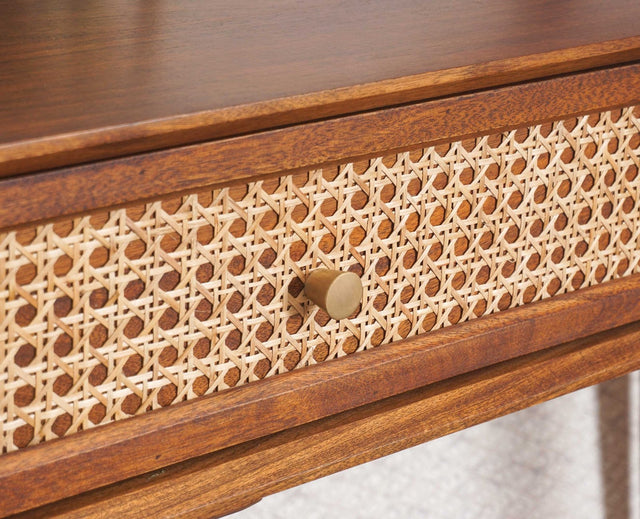 Boston Solid Wood Rattan Cane Console Table - Console Table - Furniselan Brown-Finish