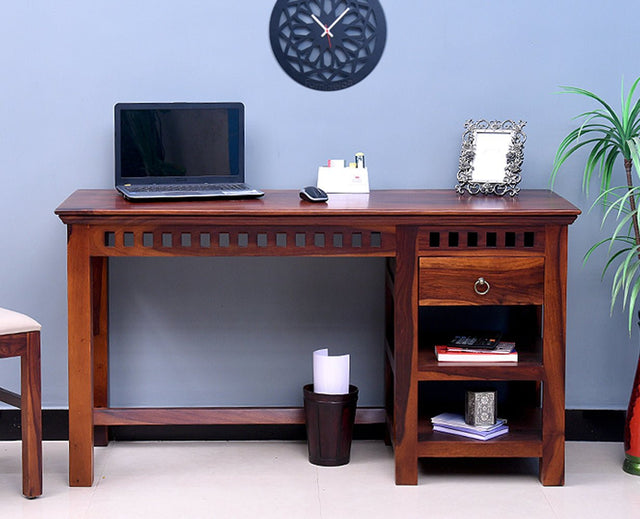 Cairo Solid Wood Writing Study Table, Study Laptop Desk with Drawer including Chair - Study Table - Furniselan - Maple-Finish