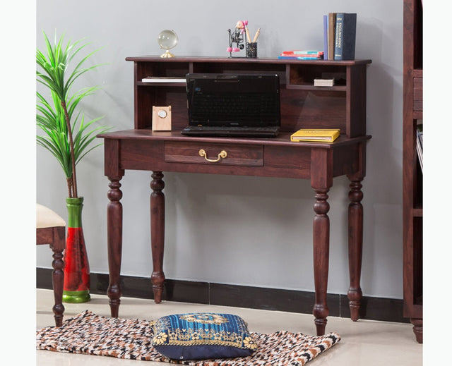 Calgary Solid Wood Study Table With Chair - Study Table - Furniselan - Rosewood-Fine-Finish