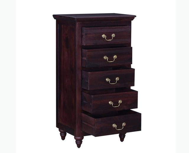 Calgary Solid Wood Tall 5 Drawer Chest Of Drawer - Bedside Table - Furniselan - Rosewood-Fine-Finish