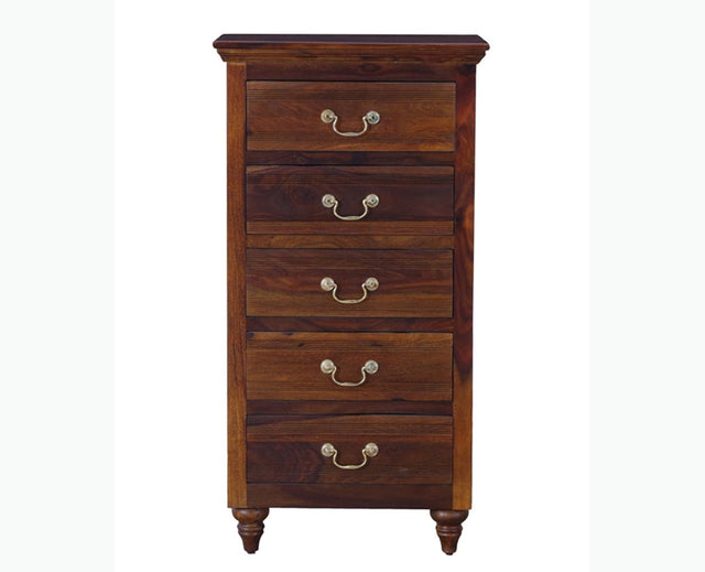 Calgary Solid Wood Tall 5 Drawer Chest Of Drawer - Bedside Table - Furniselan - Kapasi-Brown-Finish