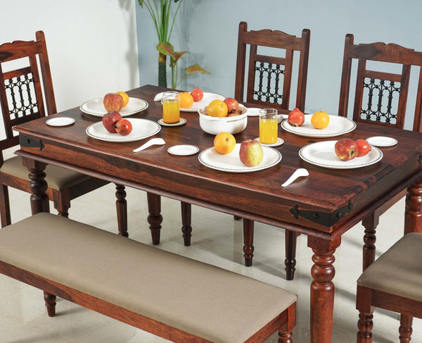 Madurai Sheesham Wood Seater Dining Table Set with Chair Bench for Dining Room