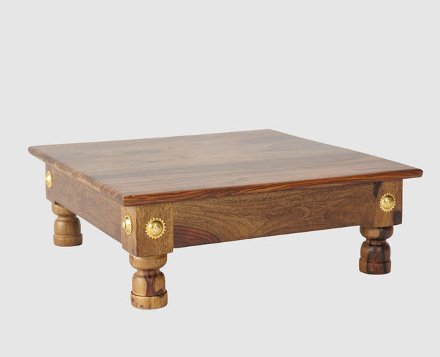 Vinayak Wooden Pooja Chowki - Furniselan - Teak-Finish
