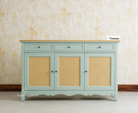 Maison Wooden Cane Premium Sideboard – Large 3 Drawer Storage Cabinet with Doors Silt Green