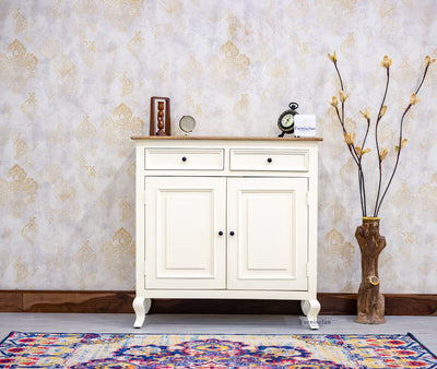 Mumbai Solid Wood Shoe Rack Cabinet Two Doors & Drawers Furniselan