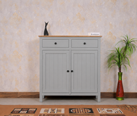 Spain Solid Mango Wood Shoe Rack Cabinet - 2 Doors & 2 Drawers - Sideboard - Furniselan -  Cool Grey