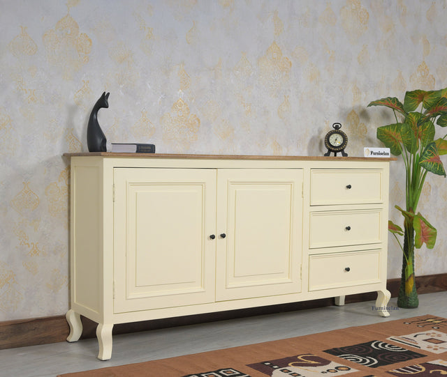 Mumbai Sideboard Cabinet Solid Wood - Three Drawers & Two Doors - Sideboard - Furniselan - Frosty-White