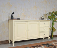 Mumbai Sideboard Cabinet Solid Wood - Three Drawers & Two Doors - Sideboard - Furniselan - Frosty-White