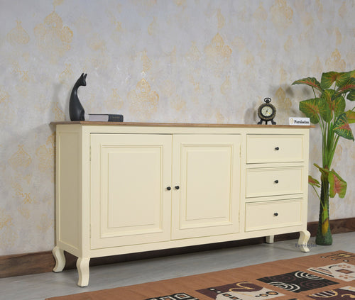 Mumbai Sideboard Cabinet Solid Wood - Three Drawers & Two Doors - Sideboard - Furniselan - Frosty-White