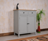 Spain Solid Mango Wood Shoe Rack Cabinet - 2 Doors & 2 Drawers - Sideboard - Furniselan -  Cool Grey