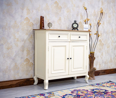 Mumbai Solid Wood Shoe Rack Cabinet Two Doors & Drawers Furniselan