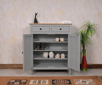 Spain Solid Mango Wood Shoe Rack Cabinet - 2 Doors & 2 Drawers - Sideboard - Furniselan -  Cool Grey