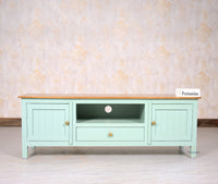 Spain Solid Mango Wood Tv cabinet - Two Doors and One Drawer - Tv Cabinet - Furniselan - Silt-Green