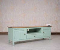 Spain Solid Mango Wood Tv cabinet - Two Doors and One Drawer - Tv Cabinet - Furniselan - Silt-Green