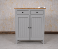 Spain Solid Mango Wood Shoe Rack Cabinet - 2 Doors & 2 Drawers - Sideboard - Furniselan -  Cool Grey