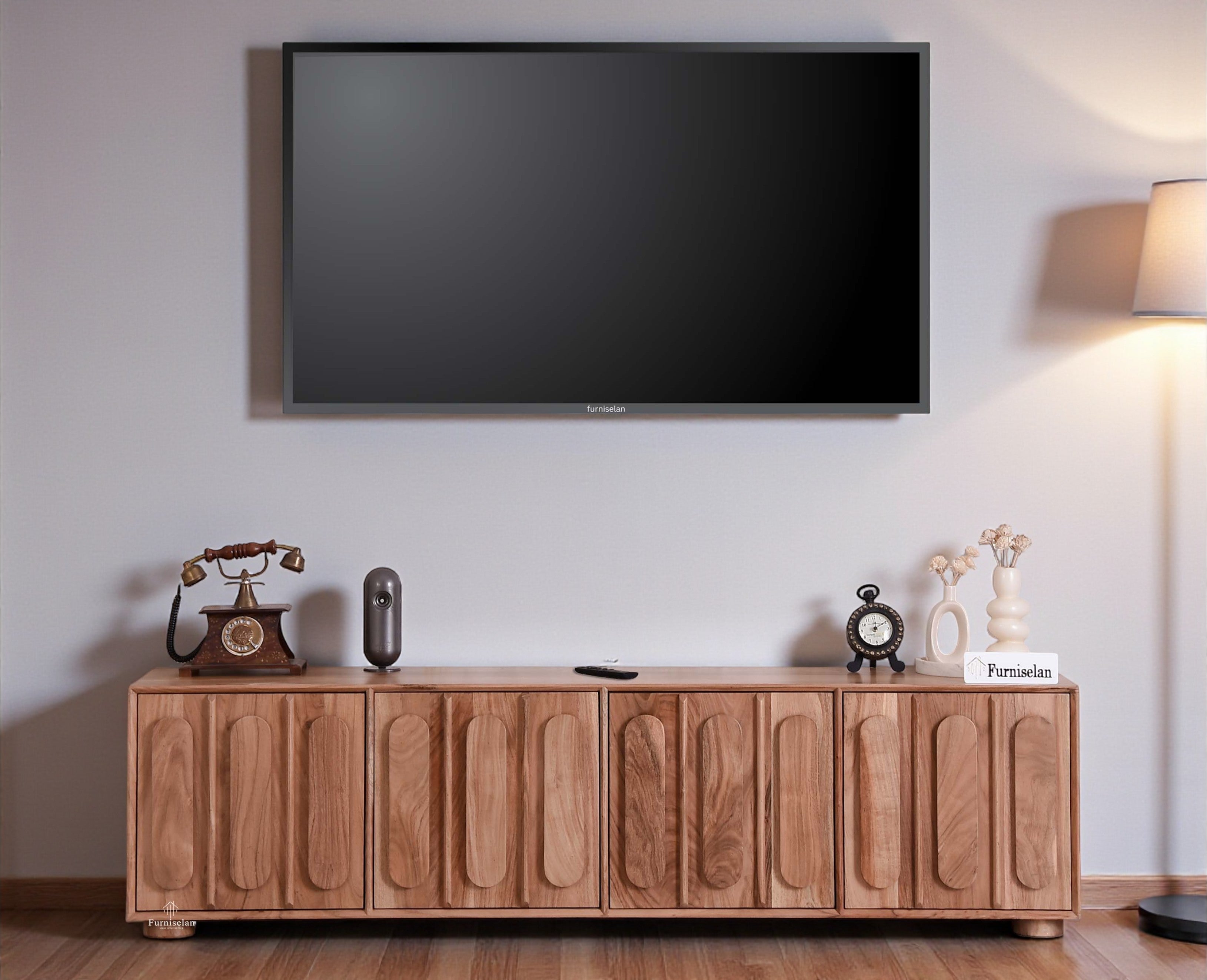 Chicago Solid Wood Four Door Large Storage Cabinet Sideboard  Furniselan Natural Finish