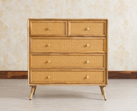 Boston Wooden Rattan Cane Chest of Drawer Five Drawer Cabinet Natural Finish